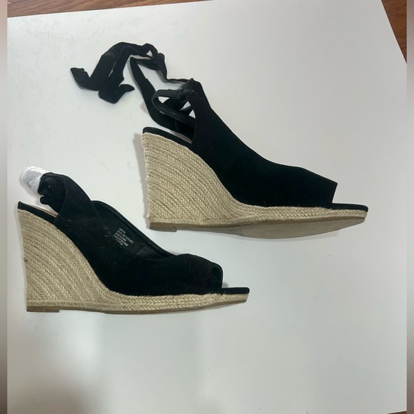 NWOT JUSTFAB BLCK LACE UP ESPADRILLE WEDGE HEELS OPEN TOE SIZE 9.5 - Picture 4 of 9